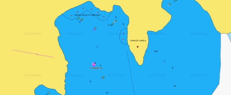 Открыть карту Navionics якорной стоянки яхт в Канала. Китнос. Киклады. Греция