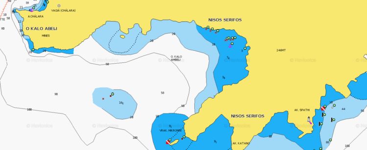 Открыть карту Navionics якорной стоянки яхт в бухте Кало Амбели