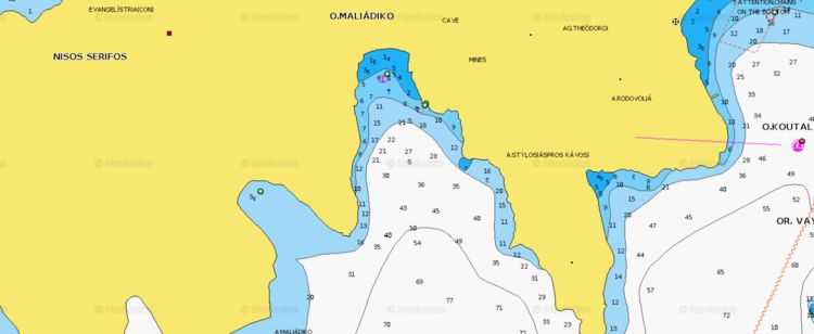 Открыть карту Navionics якорной стоянки яхт в бухте Малядико