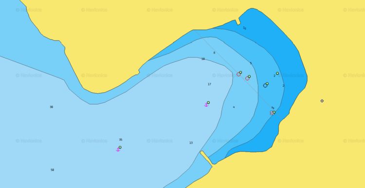 Открыть карту Navionics якорной стоянки яхт в бухте Мегало Ливади