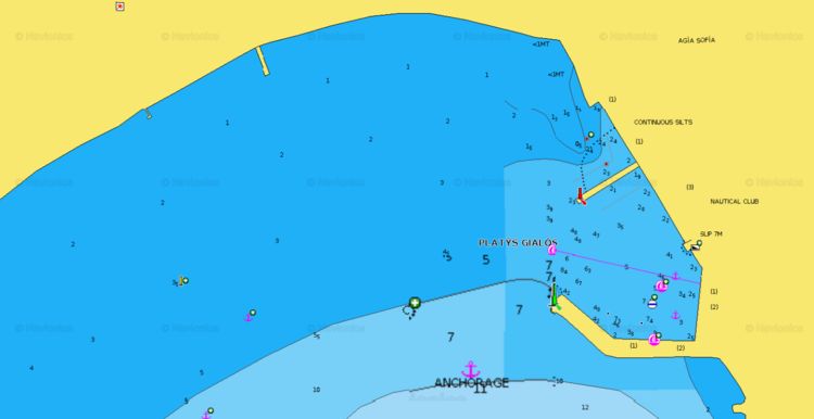 Открыть карту Navionics стоянок яхт в Платис Гиалос