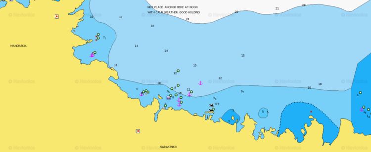 Открыть карту Navionics якорных стоянок яхт в Саракинико