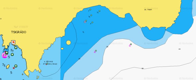 Открыть карту Navionics якорной стоянки яхт у пляжа Каламос
