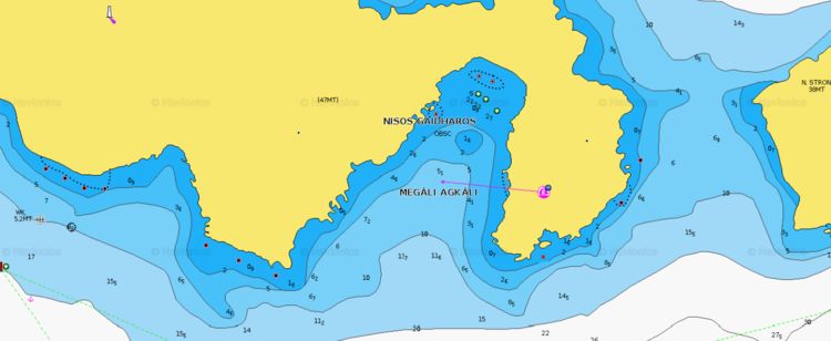 Открыть карту Navionics якорной стоянкй яхт у острова Гайдарос. Остров Сирос. Киклады. Греция