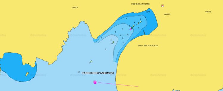 Открыть карту Navionics якорной стоянки яхт в бухте Панормос. Остров Наксос. Киклады. Греция