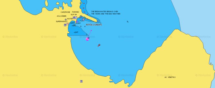 Открыть карту Navionics якорной стоянки яхт в Аполлонии. Остров Наксос. Киклады. Греция