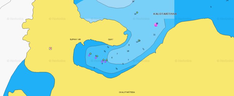 Открыть карту Navionics якорной стоянки яхт в бухте Калотаритисса. Аморгос. Киклады. Греция