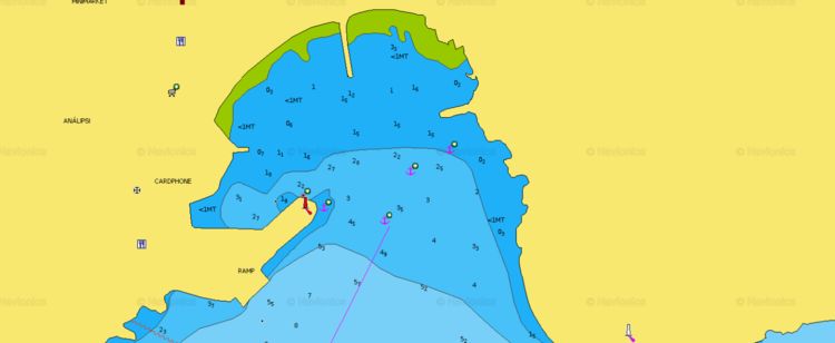 Открыть карту Navionics стоянки яхт в Алопронии на острове Сикинос