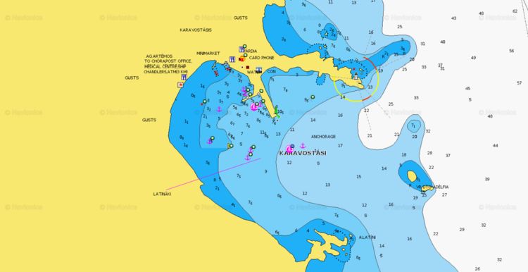 Открыть карту Navionics стоянки яхт в порту Каравостасис на острове Фолегандрос