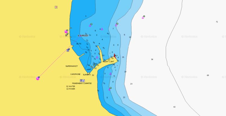 Открыть карту Navionics стоянок яхт в рыбном порту Кардамена на острове Кос.