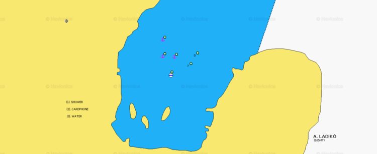 Открыть карту Navionics стоянок яхт в бухте Энтони Квин. Остров Родос. Додеканес. Греция
