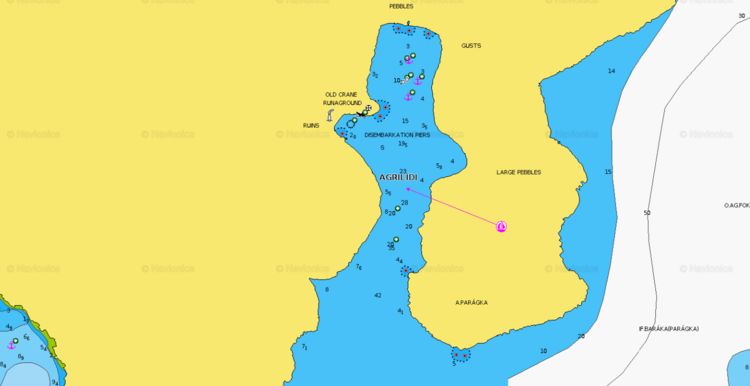 Открыть карту Navionics якорной стоянки яхт в бухте Агрилиди. Остров Астипалея. Додеканес. ГрецияМа