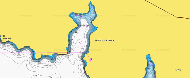 Открыть карту Navionics стоянок яхт в бухте Страчинска. Остров Шолта. Хорватия