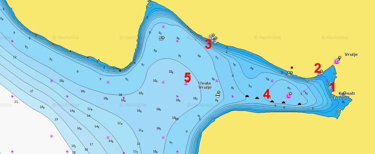 Открыть карту Navionics стоянок яхт в бухте Врулье