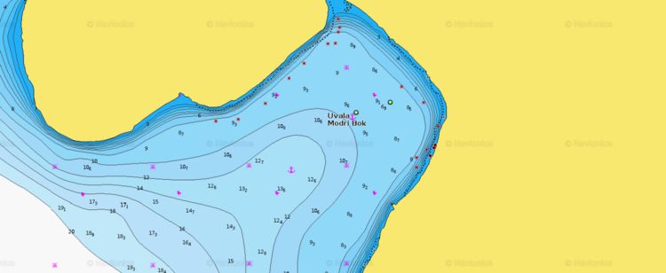 Открыть карту Navionics якорной стоянки яхт в бухте Морди Бок