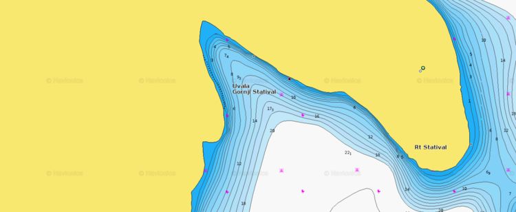 Открыть карту Navionics якорной стоянки яхт в бухте Горньи Стативал