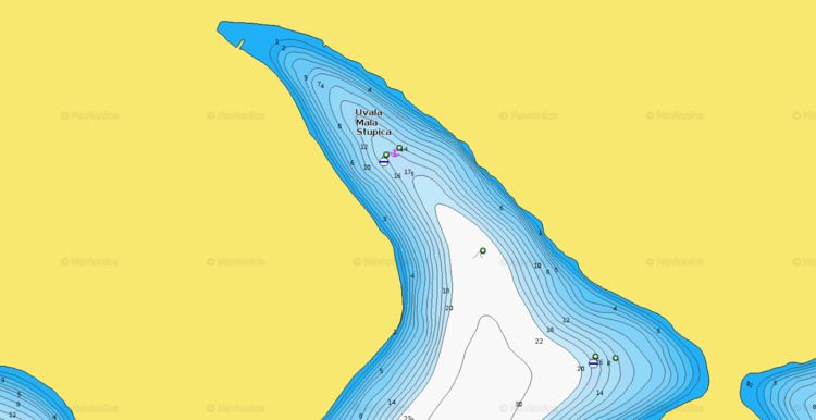 Открыть карту Navionics стоянок яхт в бухте Ступица Мала на острове Жирье