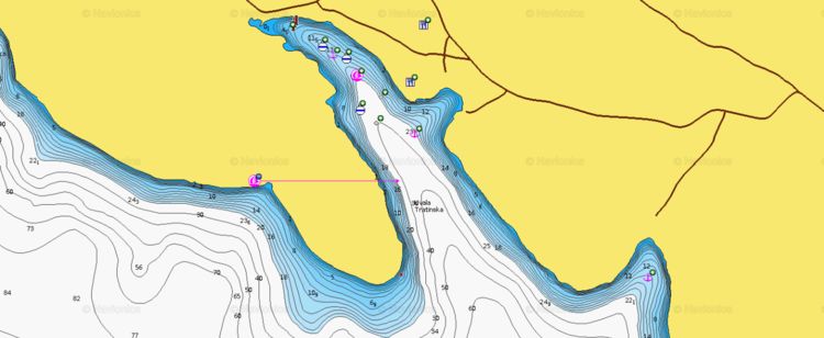 Открыть карту Navionics стоянок яхт в бухте Муна на острове Жирье