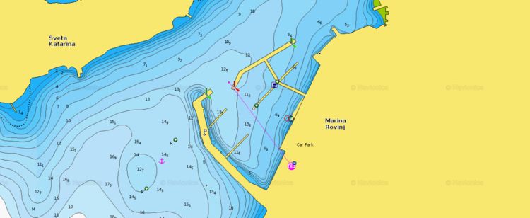 Открыть карту Navionics стоянок яхт в ACI марине Ровинь
