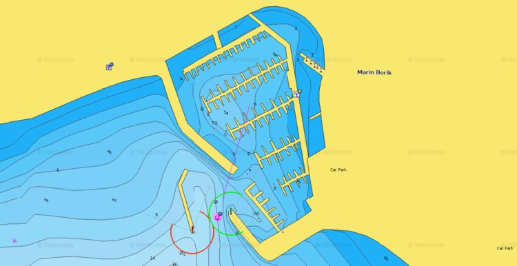 Открыть карту Navionics стоянок яхт в яхтенной марине Борик
