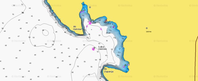 Открыть карту Navionics якорной яхт в бухте Устрине