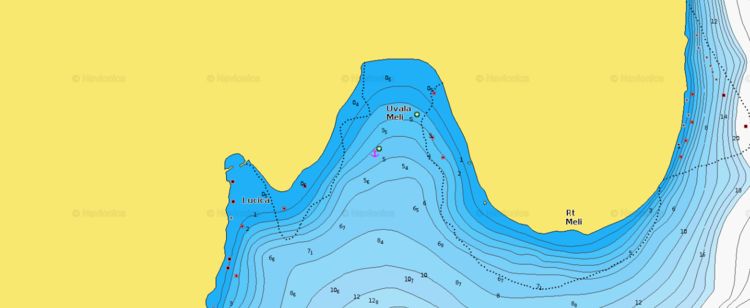 Открыть карту Navionics якорной яхт в бухте Мели на восточном побережье острова Црес