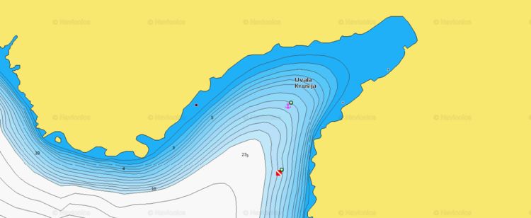 Открыть карту Navionics якорной стоянки яхт в бухте Крушия острова Плавник у восточного побережье острова Црес