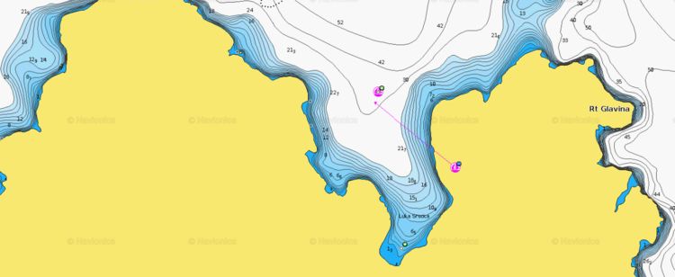 Открыть карту Navionics якорной стоянки яхт в бухте Срштица