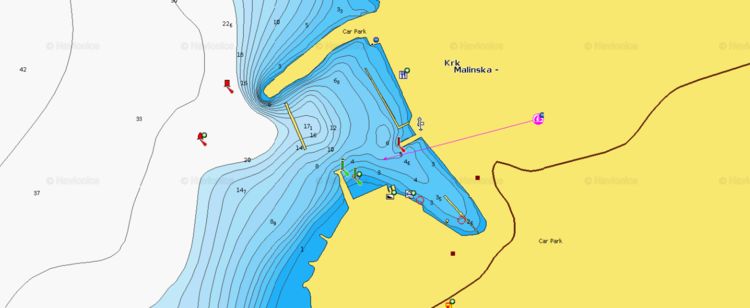 Открыть карту Navionics стоянок яхт в порту Малинска