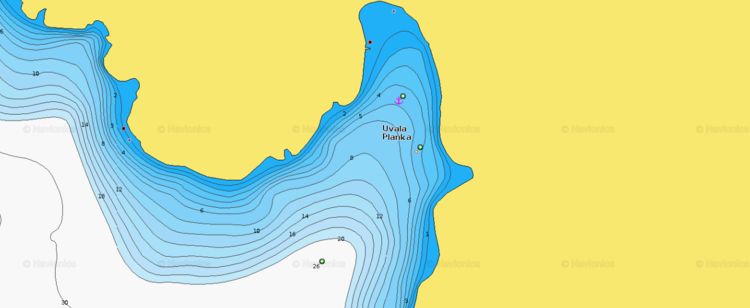Открыть карту Navionics якорных стоянок яхт в бухте Планка
