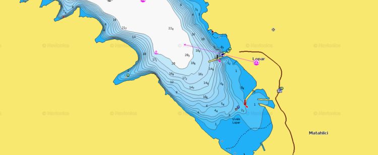 Открыть карту Navionics якорной  стоянки яхт в бухте Лопар