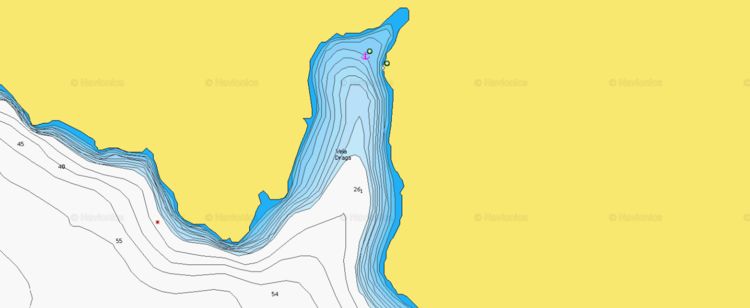 Открыть карту Navionics якорной стоянки яхт в бухте Вела Драга на острова Голи