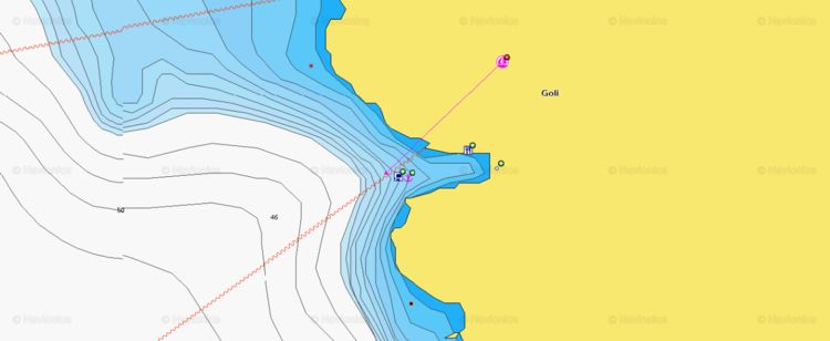 Открыть карту Navionics стоянки яхт у причала острова Голи