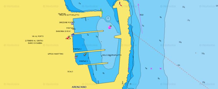 Открыть карту Navionics стоянок яхт в марине  Порто Аренцано