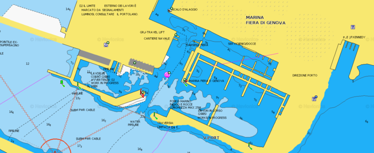 Открыть карту Navionics стоянок яхт в марине Фиера Генуя