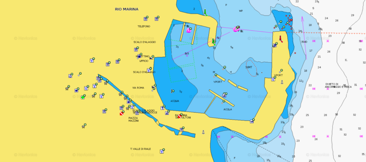 Открыть карту Navionics стоянок яхт в Рио Марина