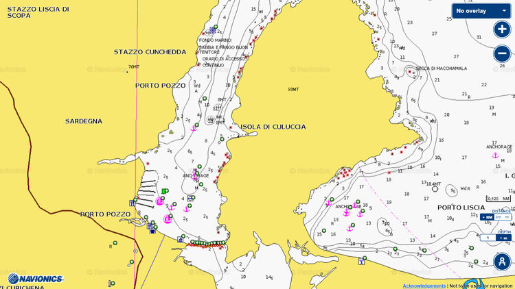 Откыть карту Navionics яхтенных стоянок  в Порто Поззо. Сардиния. Италия