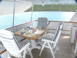 Aft Deck set up for your gourmet breakfast. Set up just for 4 guests.