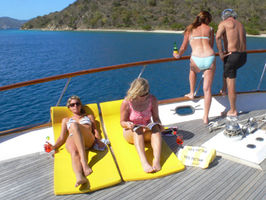 Fun anchorage in the BVI, lounging in the foredeck and looking at the dolphins