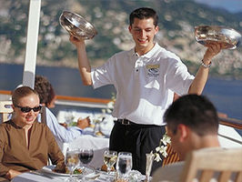 SeaDream offers exceptional cuisine as well as impeccable service. Outdoor dining options include the Topside Restaurant as well as many outdoor very private dining areas on deck 4, 5 or 6 for from 2 to 8 guests. The Dining Salon on deck 2 is also available for dinner and is especially popular when the weather does not permit dining in the open air.