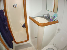The Guest Bathrooms differ from other yachts as they are large areas where the shower is contained in its own enclosed room