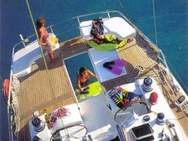 The very spacious and unique aft deck and swim platform gives so much more space and ease of entry in and out of the water