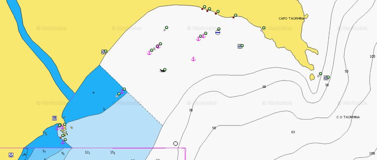 Открыть карту Навионикс стоянки яхт на буях в бухте Таормина