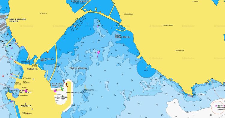 Открыть карту Navionics якорной стоянки яхт Якорная стоянка яхт у Монте Пергола