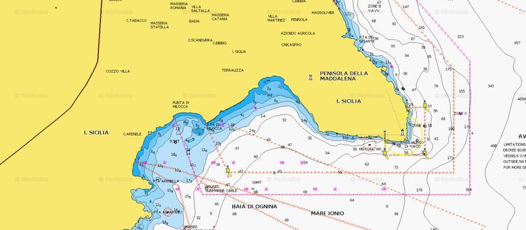 Открыть карту Navionics стоянок яхт на буях в Морском заповеднике Племмирио